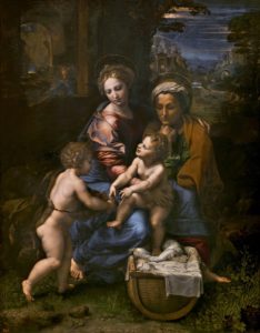 Heilige Anna mit ihrer Tochter Maria, dem Jesuskind und Johannes dem Täufer, ebenso als Kind.