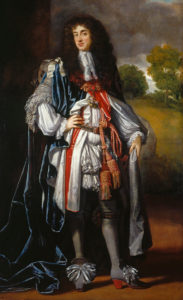 Charles II in den den traditionellen Gewändern des Hosenbandordens.