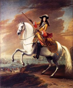 Porträt von Prince William of Orange auf einem Schimmel während der Invasion Englands durch die Niederlanden.
